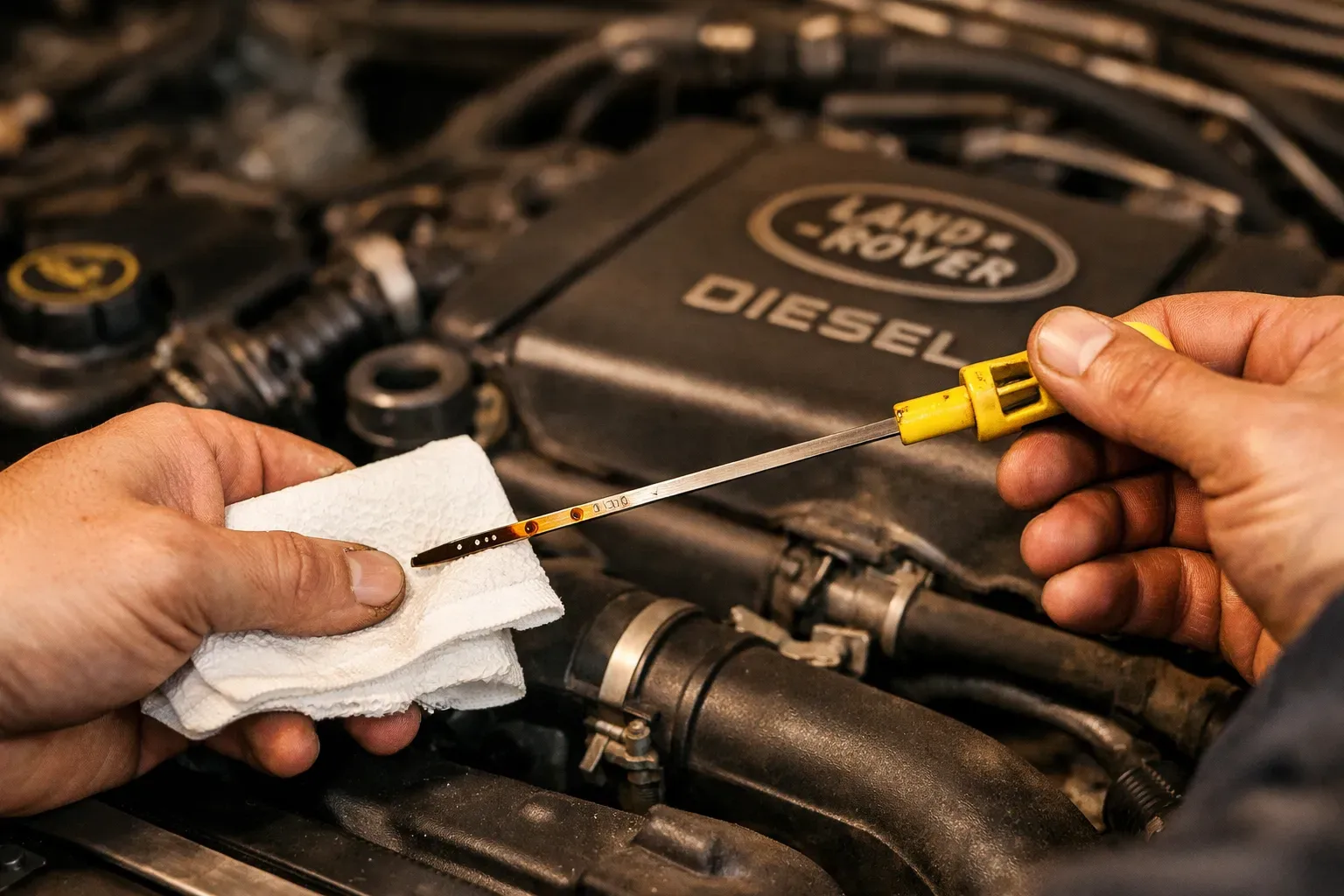 Проверка масла в двигателе Land Rover Discovery 3