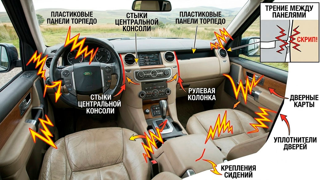 Скрипы в салоне Discovery 3 и 4: где искать и как устранить